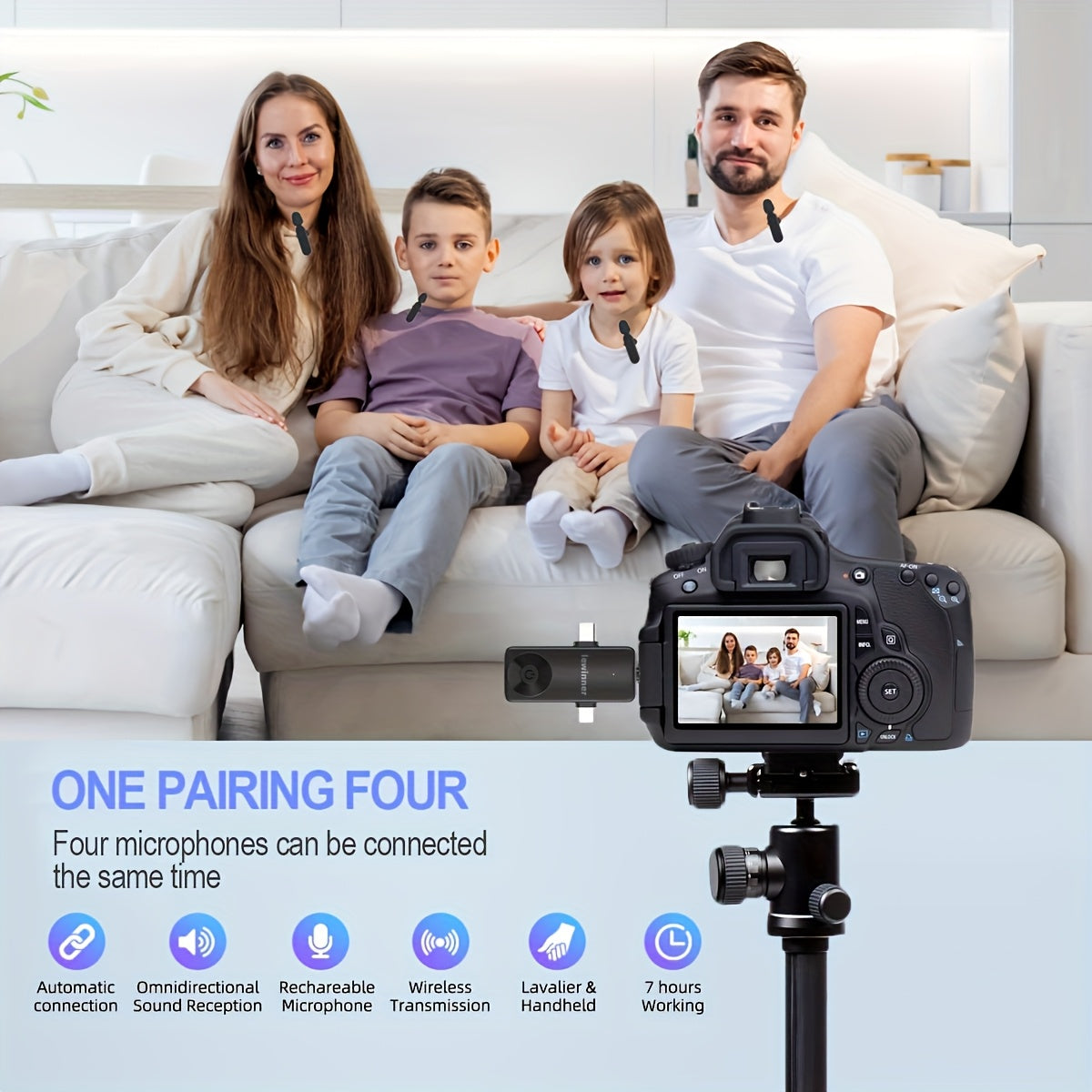 Lewinner Wireless Lavalier Microphone, Includes Windproof Foam Cover, Clip-on Microphone, Wireless Microphone for Vlogging, Suitable for iPhone, Android Phones, Computers, Cameras