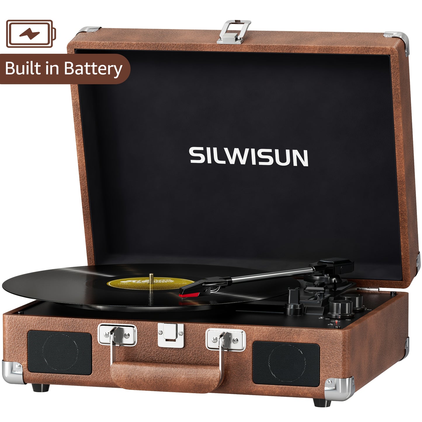 Vinyl Record Player Built in Battery 3 Speed Turntable with Wireless, Portable Suitcase, Built in Speakers, 3.5Mm Headphone Jack Aux In/Rca Out for Home Decoration Gift Pink Green Brown Black