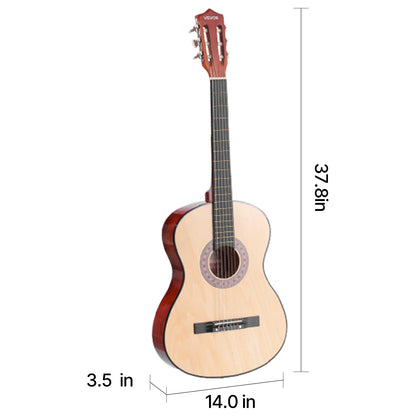 VEVOR Classical Guitar 38 in Guitar Beginner Starter Kit Nylon Strings Black/Natural Color/Blue/Pink/Sunrise Color