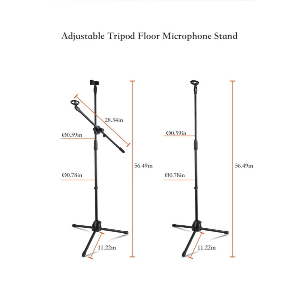 Adjustable Tripod Microphone Boom Stand for Studio, Podcast and Stage