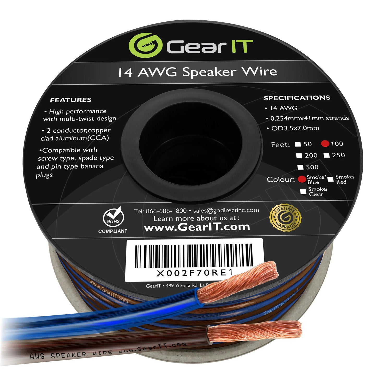 GEARit 14 Gauge Speaker Wire CCA - Copper Clad Aluminum - Home Theater, Car Speakers & More