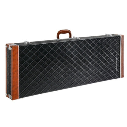 Square Hard Case for Electric Guitars in a Diamond Pattern, Suitable for GST GTL 170 SG, Featuring a Flat Black End with Brown Accents And a Burning Fire Style