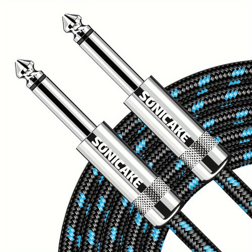 SONICAKE Guitar Cable Guitar Cord 20ft Instrument Cable Quarter Inch TS Electric Guitar Cord 1/4 Right Angle To 1/4 Straight Amp Cord For Electric Guitar Mandolin Amplifier Audio Black Blue