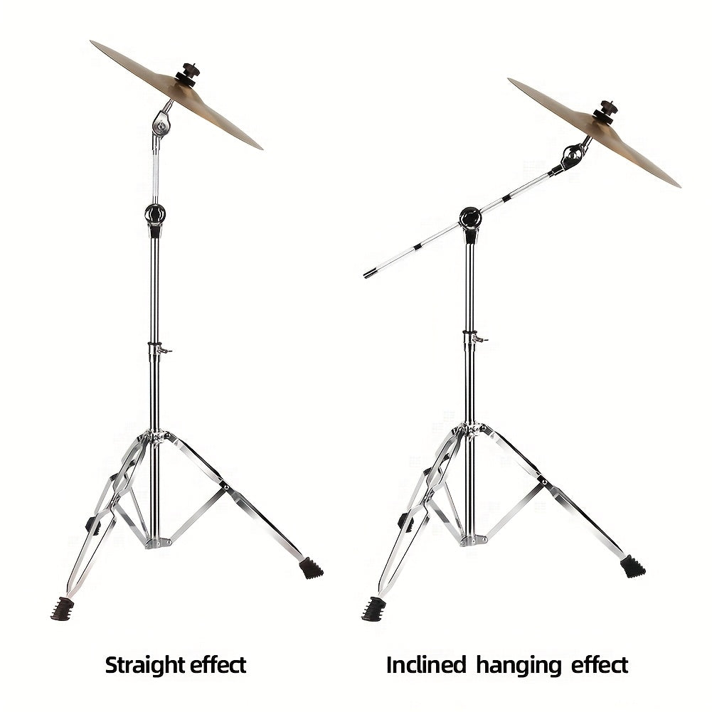Adjustable Cymbal Stand with Drum Sticks Holder | High Boom and Straight Combo, Double Braced Legs with Rubber Feet, Floor Mount, Silvery Grey, KEERPUSI
