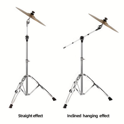 Adjustable Cymbal Stand with Drum Sticks Holder | High Boom and Straight Combo, Double Braced Legs with Rubber Feet, Floor Mount, Silvery Grey, KEERPUSI