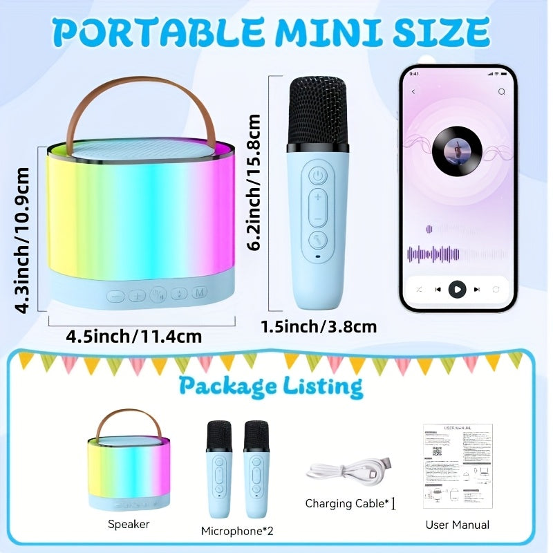 Wireless Speaker with Two Microphones, for Home Karaoke Machine, Portable Handheld Karaoke Microphone Speaker, Suitable for Home Parties, Birthday Parties, Family Gatherings, Christmas Gifts, New Year Gifts