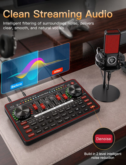 USB Audio Interface, Cardioid, USB, Rechargeable, Professional, Mixer for Recording