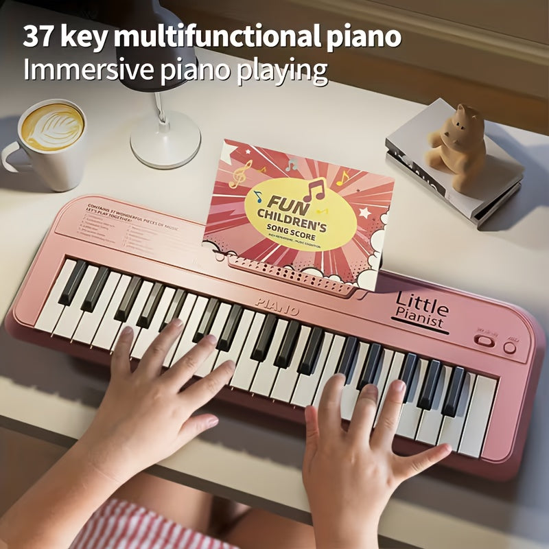 37-key Children's Piano Musical Instrument Toy, Portable Piano Keyboard, Easy to Store, Pink Piano with Blue and White Options, Toy Piano, Children's Piano Music Toy, Christmas and Birthday Gift for Boys and Girls, Easy-to-Control Buttons, a Great