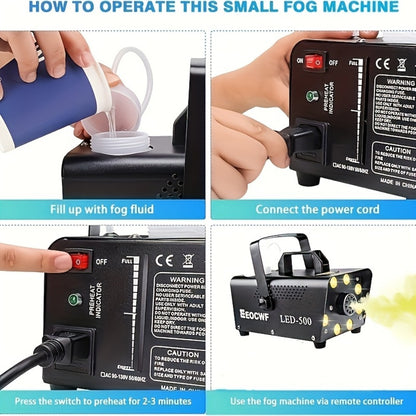 Stage Fog Machine, Remote Control, Dynamic, LED, Colors for Stage and Party Lighting