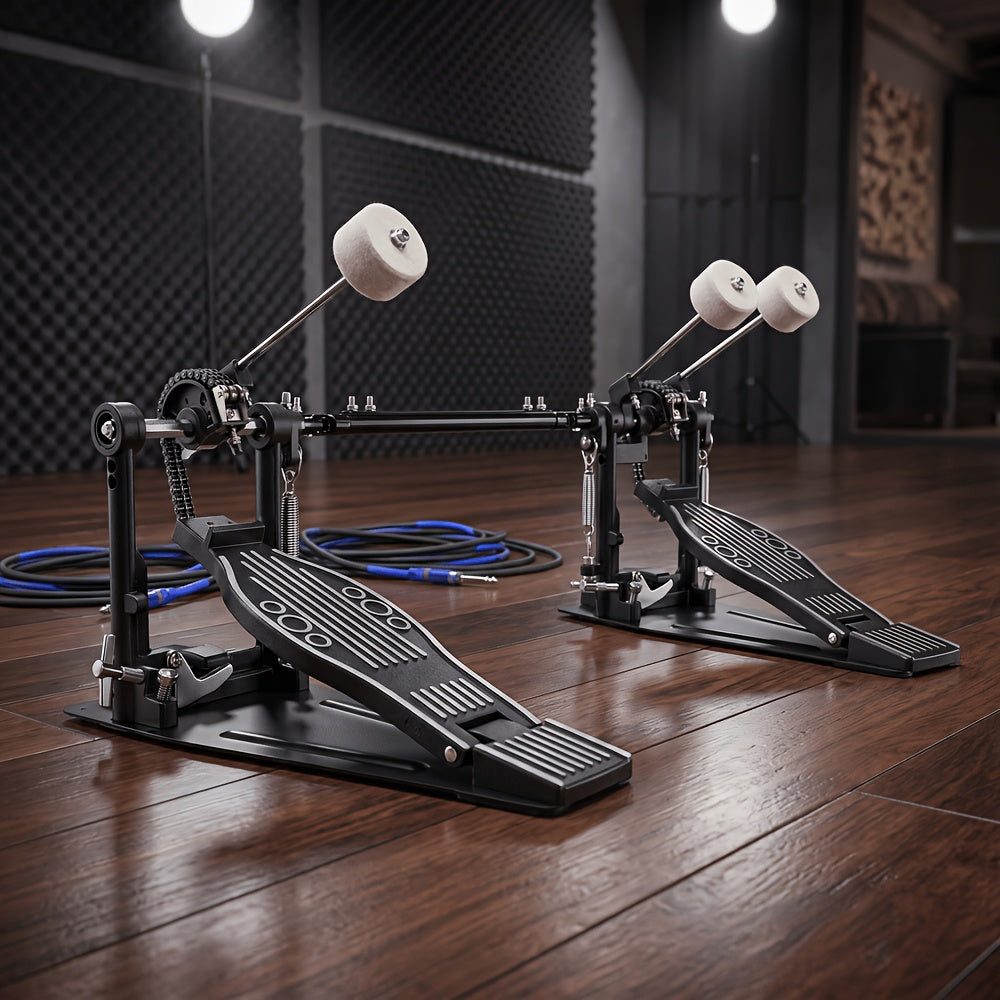 MOTOOS Wool Felt Hammer Double Drum Pedal Professional Double Bass Drum Pedal Black