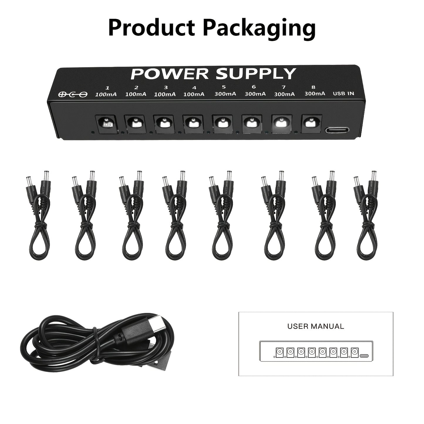 Guitar Pedal Power Supply 1 to 8 Effects Power Supply 9V Isolated DC Output Power Supply for Musical Instrument Effects, Guitar Additions