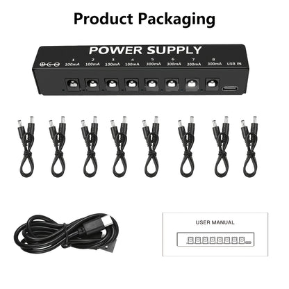 Guitar Pedal Power Supply 1 to 8 Effects Power Supply 9V Isolated DC Output Power Supply for Musical Instrument Effects, Guitar Additions