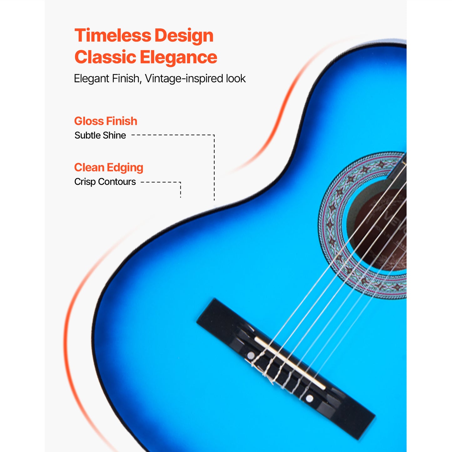 VEVOR Classical Guitar 38 in Guitar Beginner Starter Kit Nylon Strings Black/Natural Color/Blue/Pink/Sunrise Color