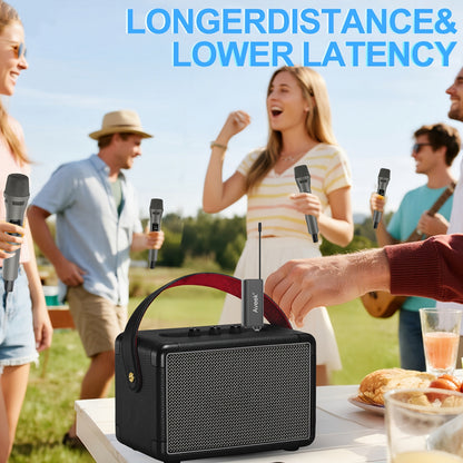 Aveek Wireless Microphone, Dynamic Wireless Microphones with One-To-One Chip Connection And Rechargeable Receiver, 24H Duration, 200FT Range Receiving, Plug And Play, Karaoke Microphone for Singing Video Recording. (4 Packs)