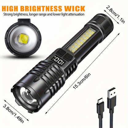 2/1 Pack Rechargeable Flashlights High Lumens, Super Bright Flash Light, 5 Modes Zoomable Linternas With LCD Digital Display, Powerful Handheld LED Flashlights For Emergencies Camping, Fishing, Hiking, Made Of ABS Material, Bright Outdoor Lamp