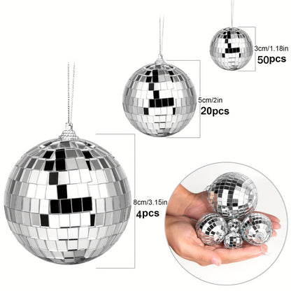 Disco Ball Decoration, 74pcs, Different, Sizes for Disco-Themed Parties