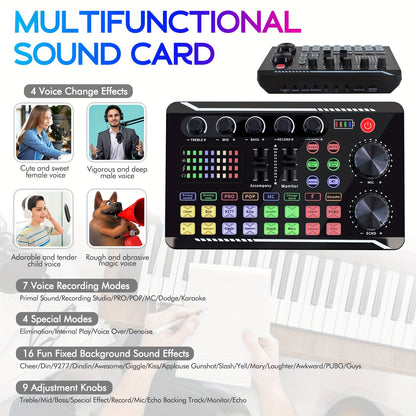 Podcast Microphone Bundle, BM-800Condenser Mic with Live Sound Card KitPodcast Equipment Bundle with Voice Changerand Mixer Functions for Pc Smartphone StudioRecording & Broadcasting