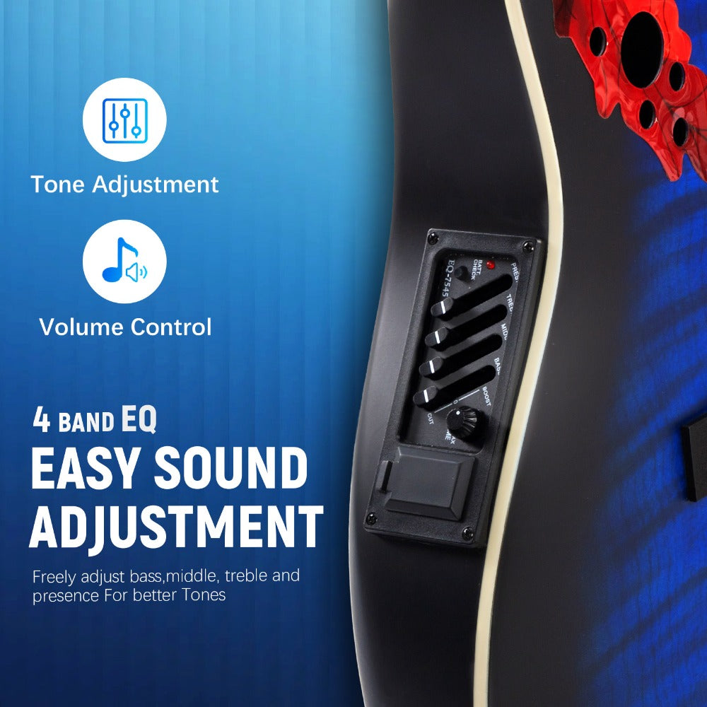 BONNLO 41In Cutaway Acoustic-Electric Guitar, Basswood Body And ABS Back, Full Size Acoustic Guitar Starter Kit for Beginner, Birthday/Festival Gift for Music Lover