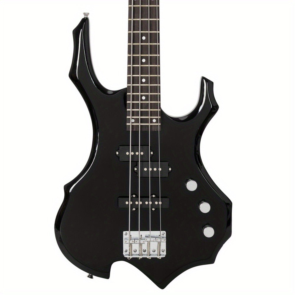 Electric Bass Guitar, Obsidian, Full Size, LEADZM, Burning, Fire for Lessons and Practice
