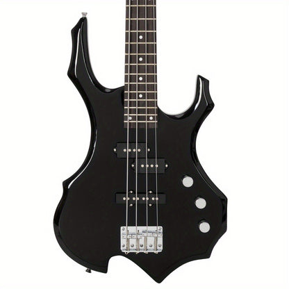 Electric Bass Guitar, Obsidian, Full Size, LEADZM, Burning, Fire for Lessons and Practice