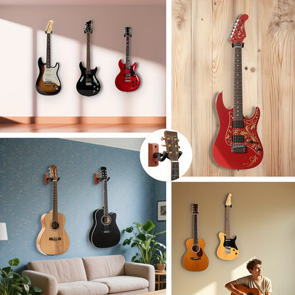 2pcs, 3pcs, 4pcs Optional | Guitar Wall Stand with Rotatable Soft Hook, Suitable for All Sizes of Guitars, Hardwood U-shaped, Black Walnut Wood, Easy to Install, Polished