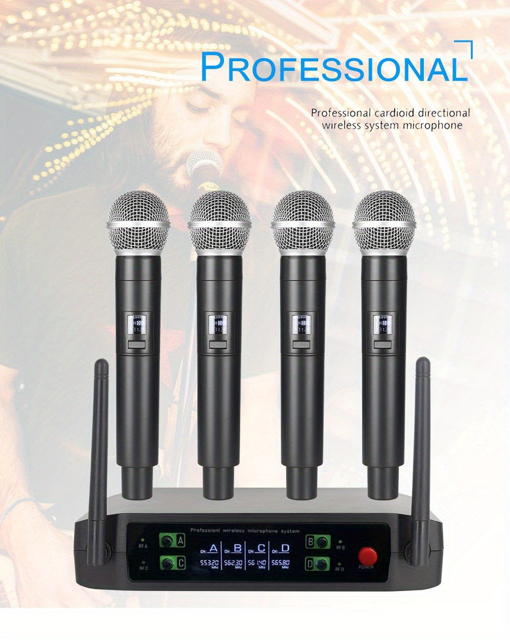 Recording Microphone, Wireless, Four-channel, Handheld for Recording and Streaming