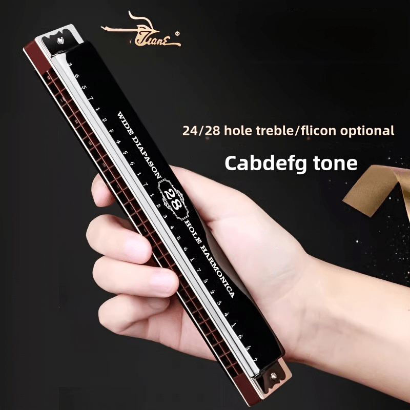 28-Hole Professional Harmonica Black/ Double Harmonica, Perfect Gift for Christmas, Harmonica Enthusiasts, with Packaging Case