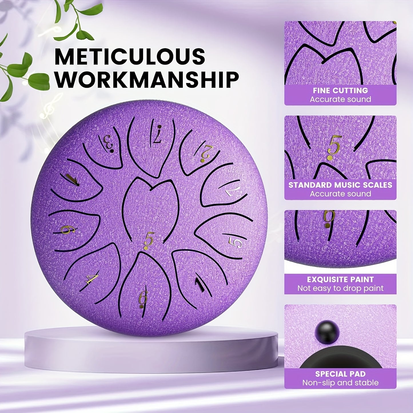 8-tone 6-inch Steel Tongue Drum | Hand Pot Drum For Yoga, Meditation, And Stress Relief | Rain Drum For Outdoor Gardens And Terraces | Ideal For Outdoor Garden Music With Mallet And Sheet Music