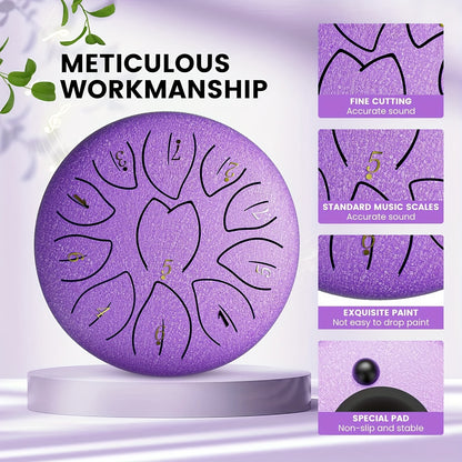 8-tone 6-inch Steel Tongue Drum | Hand Pot Drum For Yoga, Meditation, And Stress Relief | Rain Drum For Outdoor Gardens And Terraces | Ideal For Outdoor Garden Music With Mallet And Sheet Music