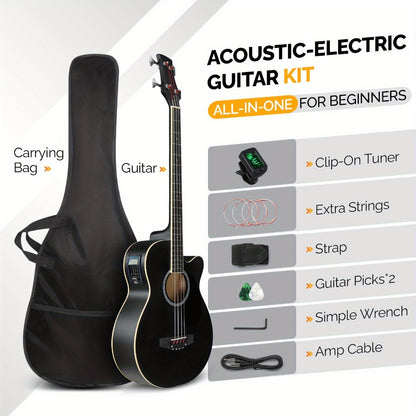 Acoustic Guitar, Black with AMP, Full Size, GLARRY, 44.5In, Full for Lessons and Practice