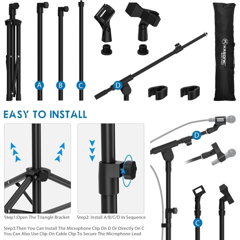 Heavy-Duty Tripod Microphone Boom Stand with Adjustable Height and Clip