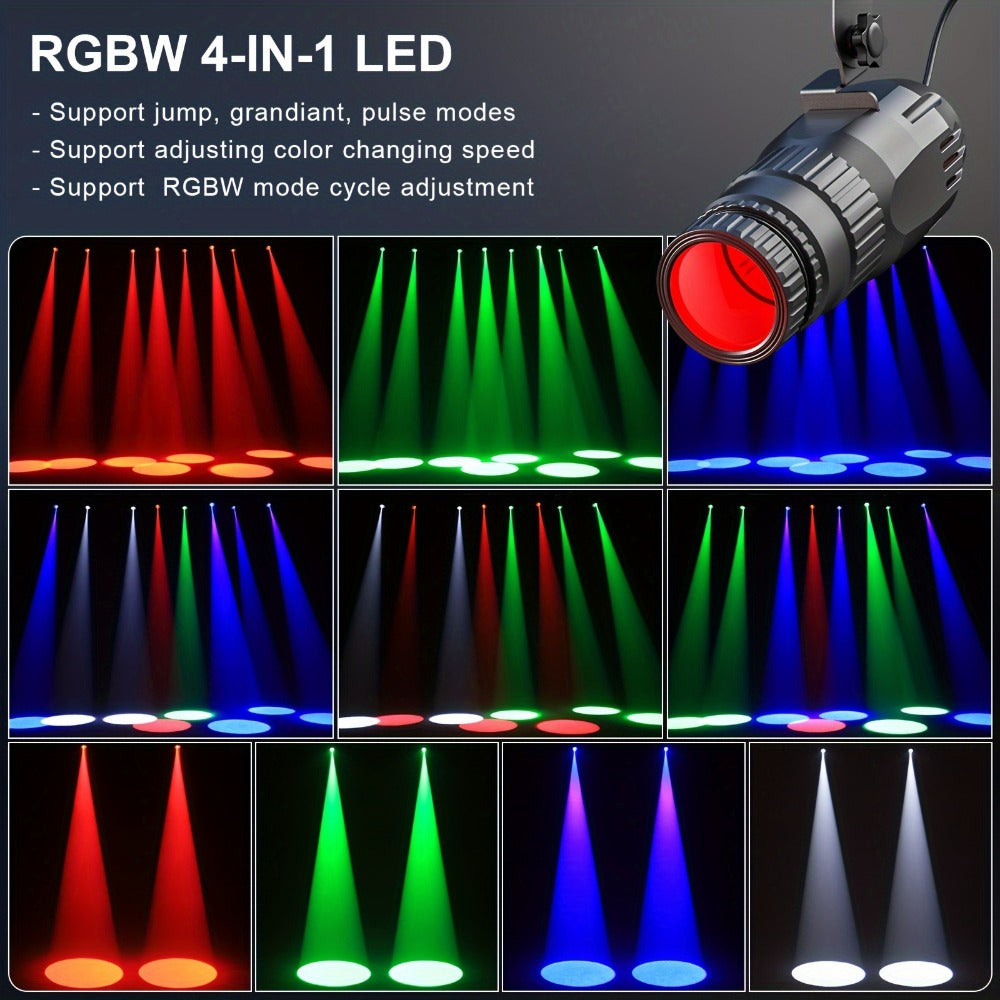 10W RGBW LED Pinspot Stage Light with Remote and Manual Focus