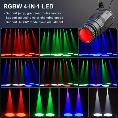 10W RGBW LED Pinspot Stage Light with Remote and Manual Focus