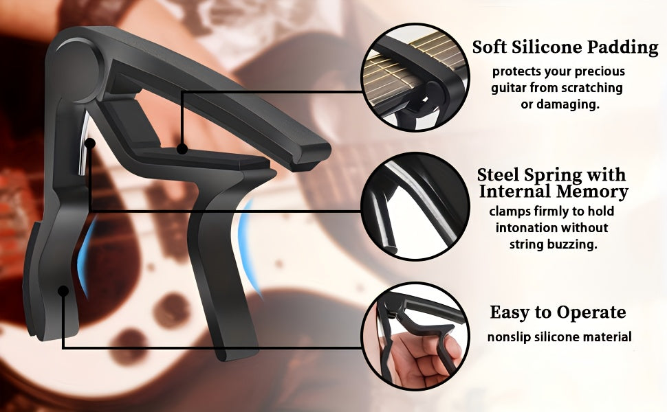 Guitar Tuner, Guitar Accessories and Picks, Guitar Capo, Capo for Acoustic Guitar, Bass, Free Buzzer Sound, Guitar Tuner Clamp for Guitar, Violin, Bass, Ukulele