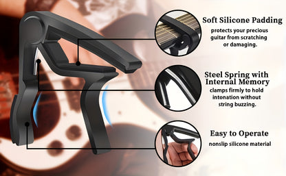 Guitar Tuner, Guitar Accessories and Picks, Guitar Capo, Capo for Acoustic Guitar, Bass, Free Buzzer Sound, Guitar Tuner Clamp for Guitar, Violin, Bass, Ukulele
