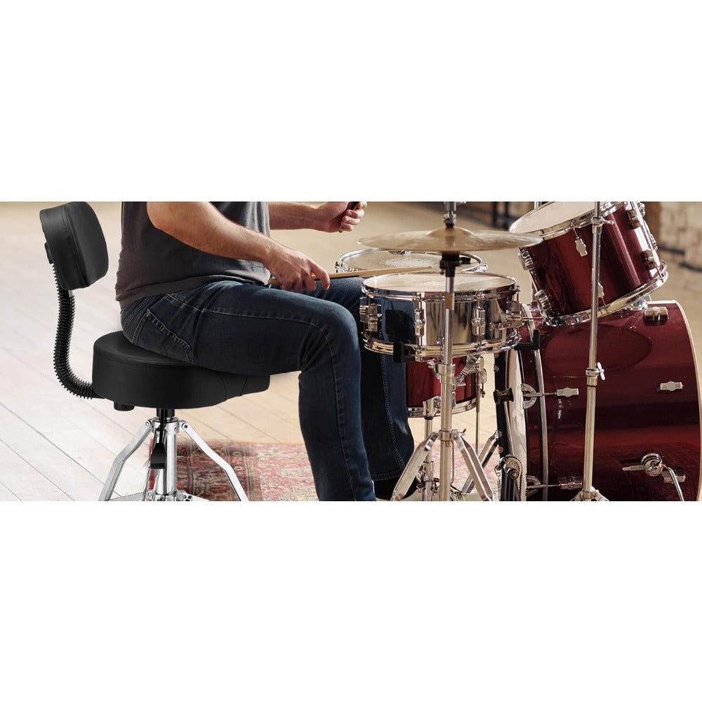 Drum Throne with Backrest, Hydraulic Drum Stool Adjustable Height, Heavy Duty Hydraulic Drum Seat Saddle Design for Drummers Black