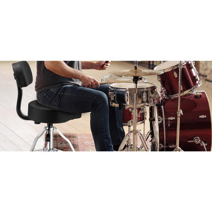 Drum Throne with Backrest, Hydraulic Drum Stool Adjustable Height, Heavy Duty Hydraulic Drum Seat Saddle Design for Drummers Black