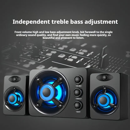 Computer Speakers with Subwoofer - Gaming Speakers PA System, with Bass, RGB Lighting, USB Powered, Plug And Play, 3.5mm Aux In for Desktop, Monitor, Laptop, Compact & Portable