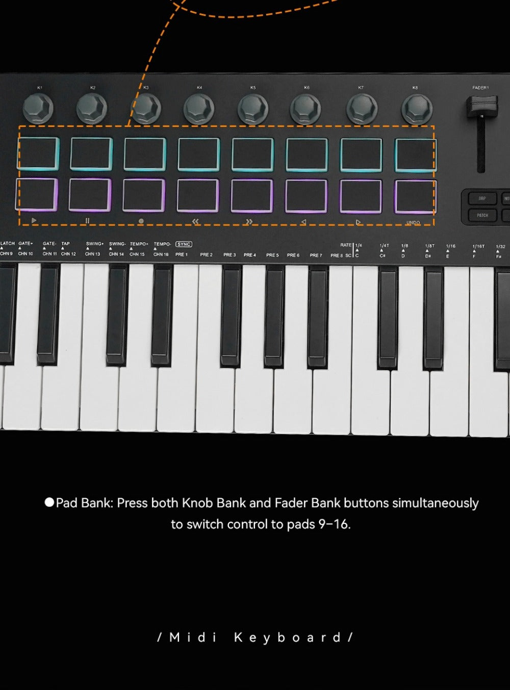 MIDI Keyboard Controller, Pure Black, Wireless, M-VAVE, SMK37PRO, Professional for Music