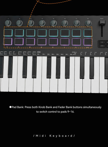 MIDI Keyboard Controller, Pure Black, Wireless, M-VAVE, SMK37PRO, Professional for Music