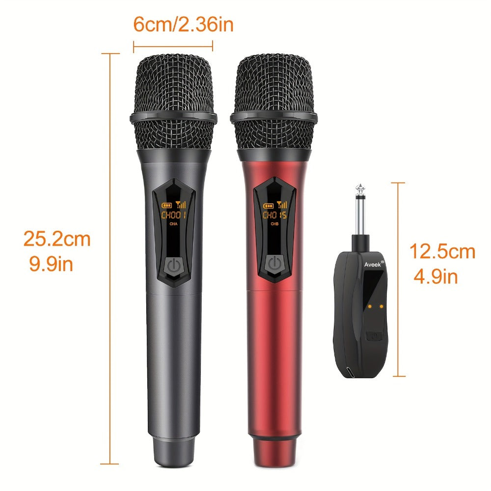 Dual Wireless Handheld Microphone System with Rechargeable Receiver