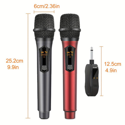 Dual Wireless Handheld Microphone System with Rechargeable Receiver