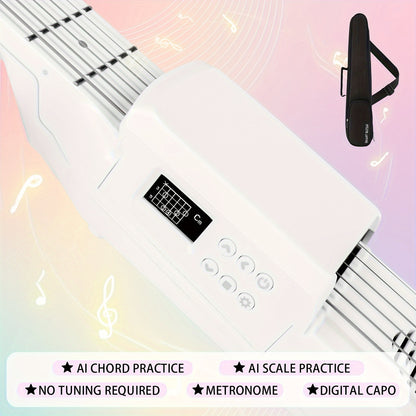 USB Charging Smart Acoustic Electric Guitar Pocket Guitar Standard MIDI Guitar Christmas Travel Guitar Chord Practice Portable Guitar Neck for Trainer Beginner AI LCD