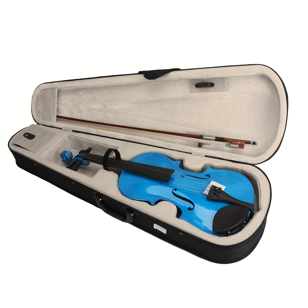 4/4 Full Size Basswood Violin for Beginners with Case, Bow, Rosin - Solid Construction Student Starter for Adults (Blue/Pink/Green/White)