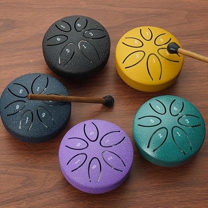 3-inch 6-tone Mini Portable Steel Tongue Drum - Beginner Handheld Percussion Instrument - Carbon Steel Hollow Drum, Includes Drumsticks, Cleaning Cloth, Sheet Music, and Easy Learning Guide, Essential for Carnivals and Weddings, Christmas