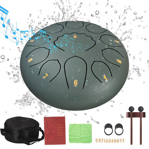 Rain Drum 11 Notes 8 Inches Steel Tongue Drum for Outside Garden with Drum Bag, Music Book, Drum Mallets, Mallet Holder, Steel Drum for Yoga, Meditation, Prenatal Education
