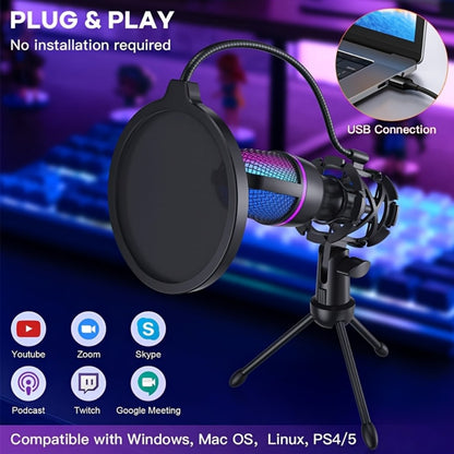 USB RGB Condenser Microphone Kit with Tripod, Pop Filter and Monitor