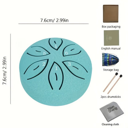 Steel Tongue Drum, 3-Inch 6-Tone Mini Set with Mallets and Learning Guide
