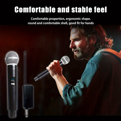 Dual-Channel Wireless Microphone System with 2 Handheld Microphones, Suitable for Events, Podcasts, Live Broadcasts, And Meetings with Low Latency (Rechargeable Version)