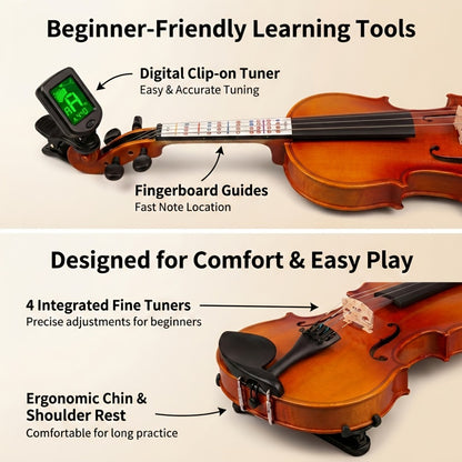 Full Size Violin, Full Size, Kit, Adults, Beginners for Lessons and Practice